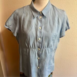 J. Jill Blue linen Button Down Shirt sz med petite good condition